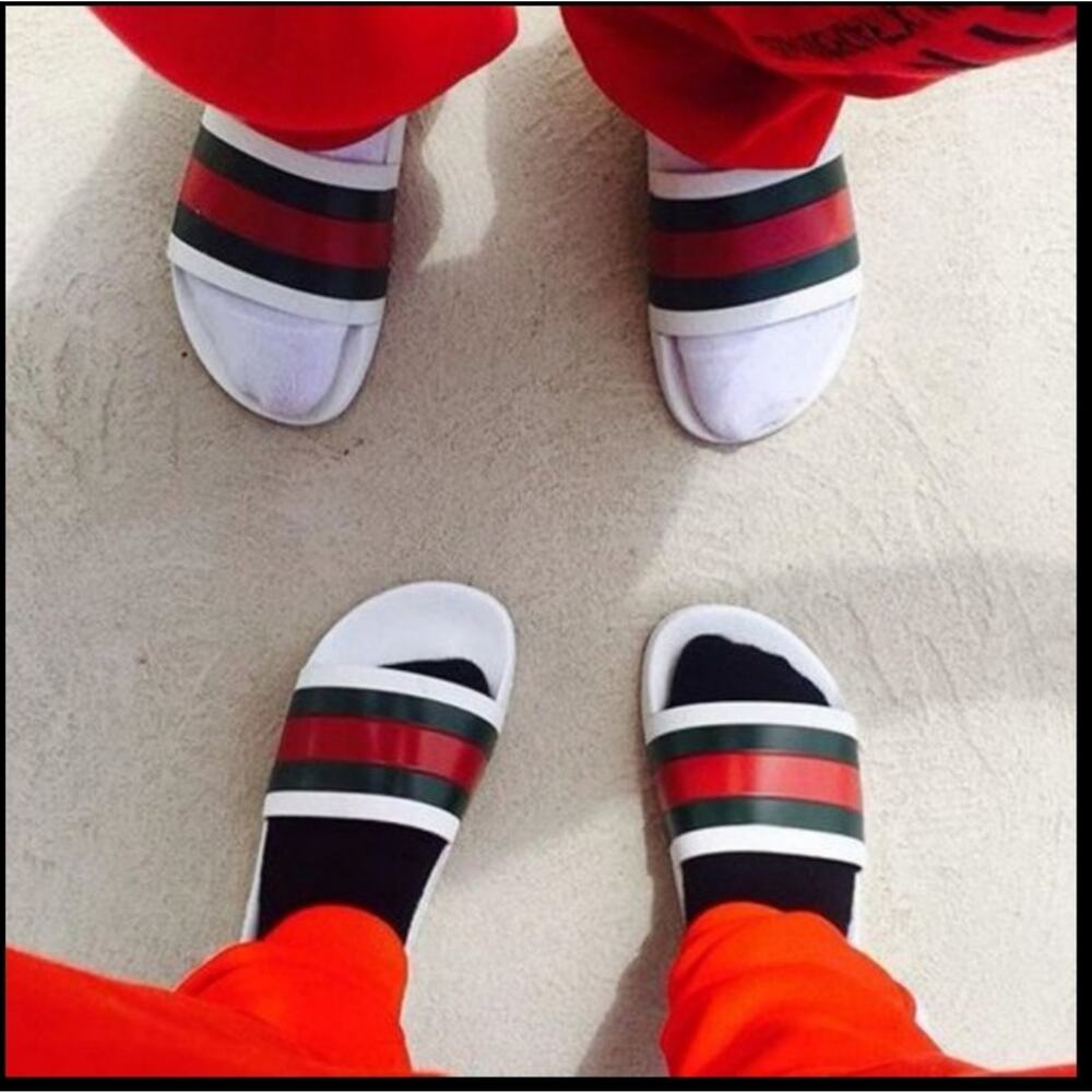 NWT$400 GUCCI Signature Pursuit 72 Stripe Slip-on Slide Sandals Sz 10G (10.5-11) - Picture 2 of 16